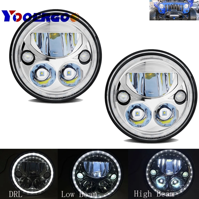 Для Jeep Wrangler светодиодные фары 7 дюймов круглые Hi-Lo-Beam DC 12 v 24 v фары для Lada 4x4 urban Niva suzuki samurai