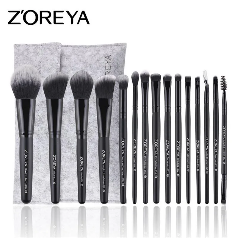 15pcs brush with bag ZOREYA 3/4/7/9/15 шт. Профессиональный набор кистей для макияжа с сумкой пудра, кисть для теней на веки помады Maquillaje косметическая кисточка 20#703 - Handle Color: 15pcs brush with bag