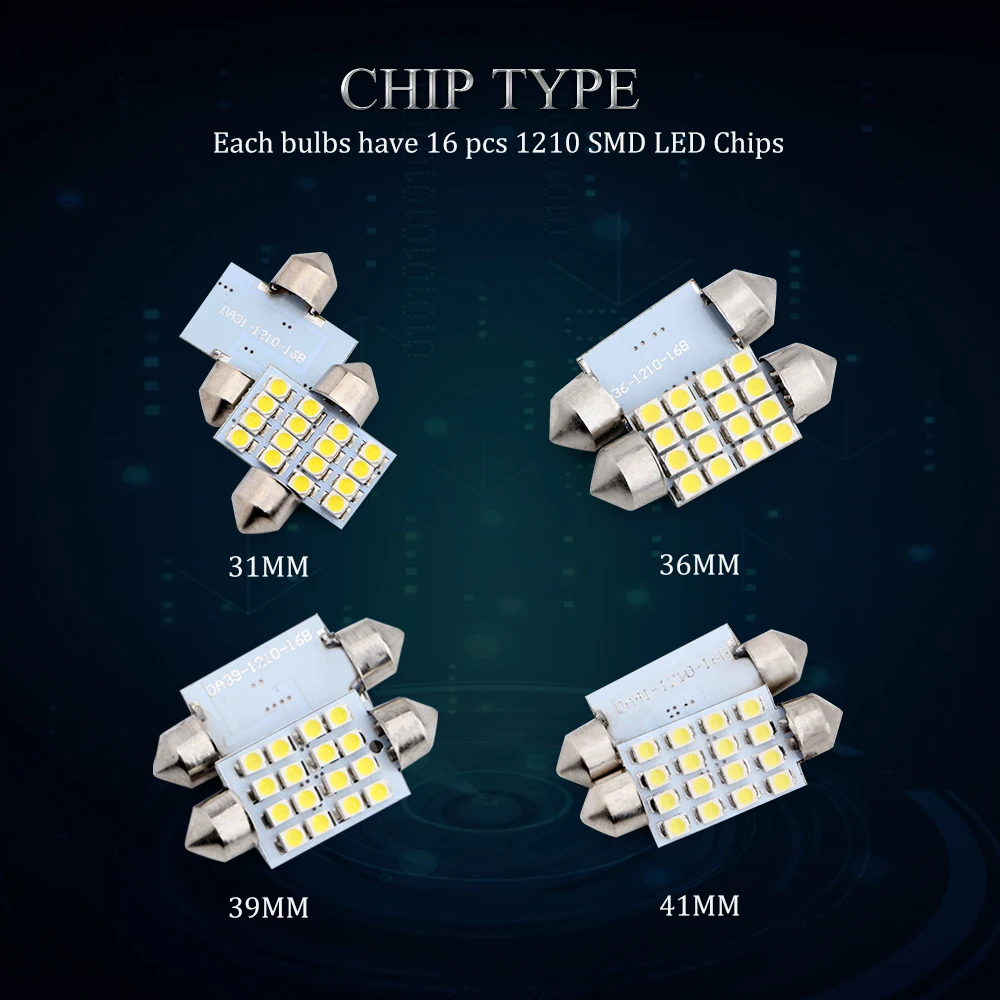 100 шт./лот C5W 1210 16 SMD Led 31 мм 36 39 41 м Festoon Dome LED интерьер автомобиля Панель Чтение