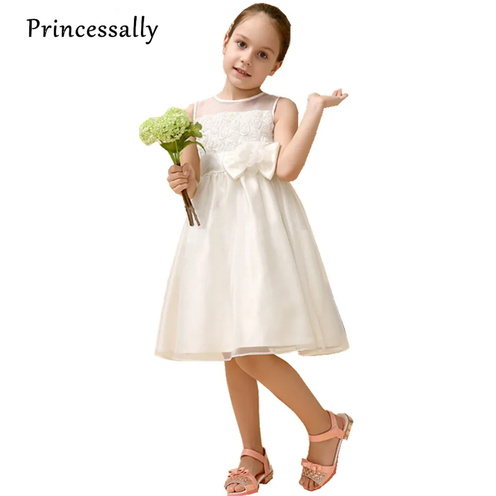 Элегантный слоновой кости белый цветок девушка платье с розовыми цветами