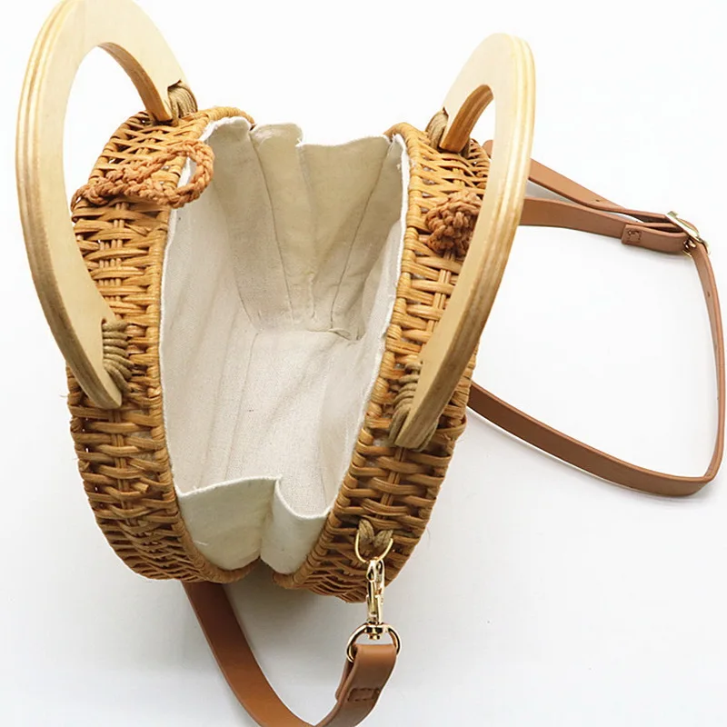 Круглые ручки сумки из ротанга деревянной ручкой Для женщин Crossbody Креста тела |