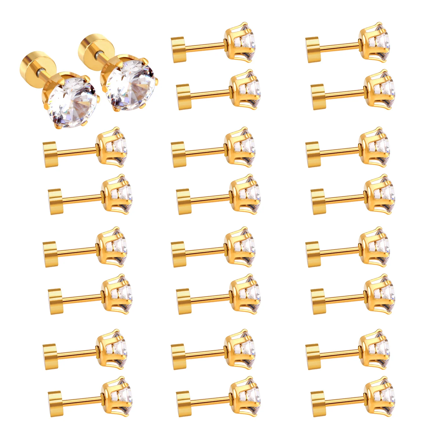 

LUXUKISSKIDS Unique Screw Kids Stud Earrings 12Pairs/Lot Round Style For Women CZ Earings Fashion Jewelry accesorios mujer
