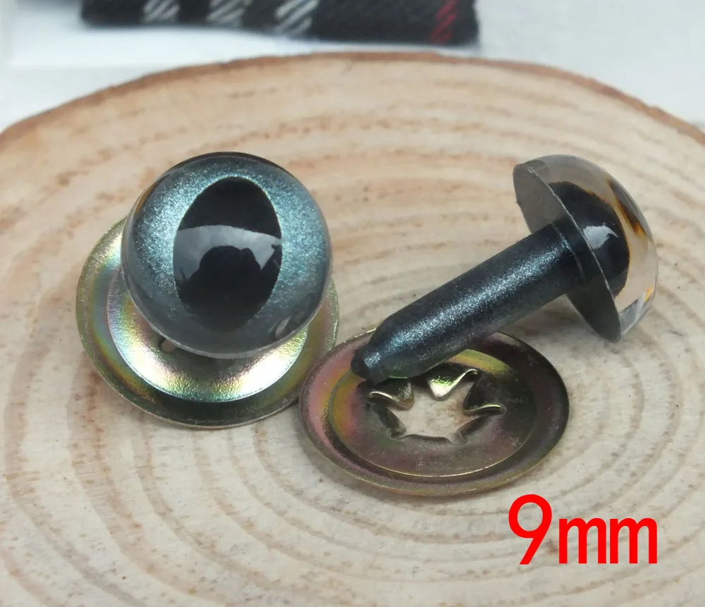 50 пар безопасных кошачьих глаз 9 мм жемчужный темно серый цвет для игрушек