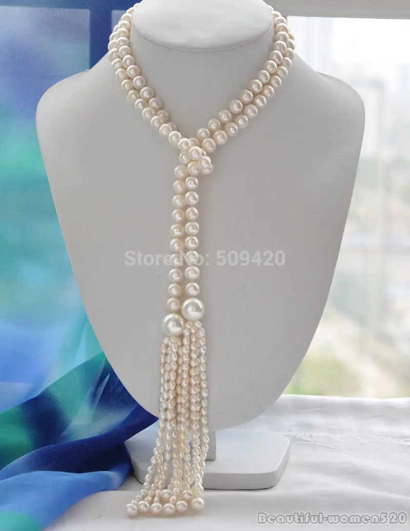 

New Style 8-9mm white round freshwater pearl necklace 50inch
