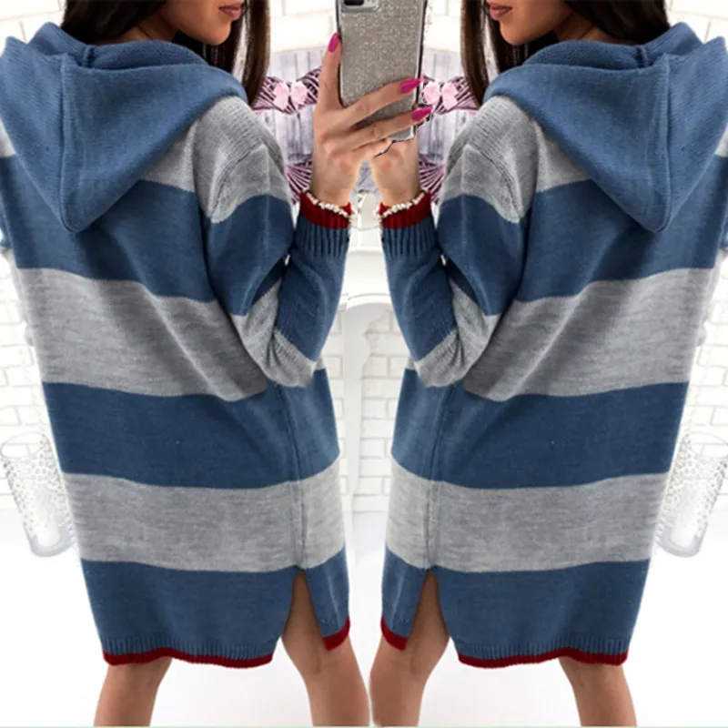 2017 Fashion Contrast Color Striped Long Sleeve Knit Cardigan Casual Women Loose Sweater Patchwork Jacket |