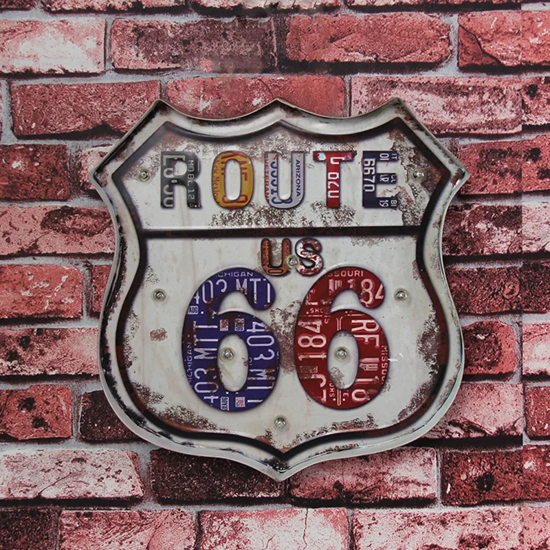 США Route 66 светодиодный свет лампы рекламная вывеска металлическая банка знаки