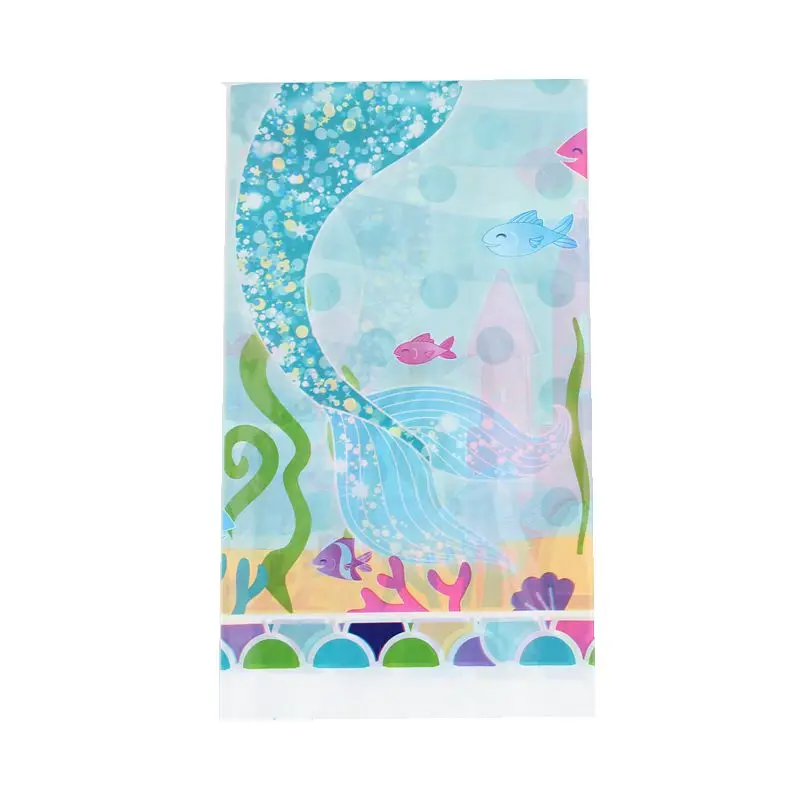 tablecloth 1pcs 1 шт 108 см* 180 см вечерние одноразовые пластиковые скатерти Русалочки для детей, девочек, день рождения, украшения стола - Цвет: tablecloth 1pcs