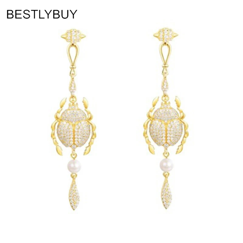 BESTLYBUY 2018 New Collection Luxury AAA Cubic Zirconia Egyptian Scarab Drop Earring for Women Monaco Fashion Dress Up Jewelry