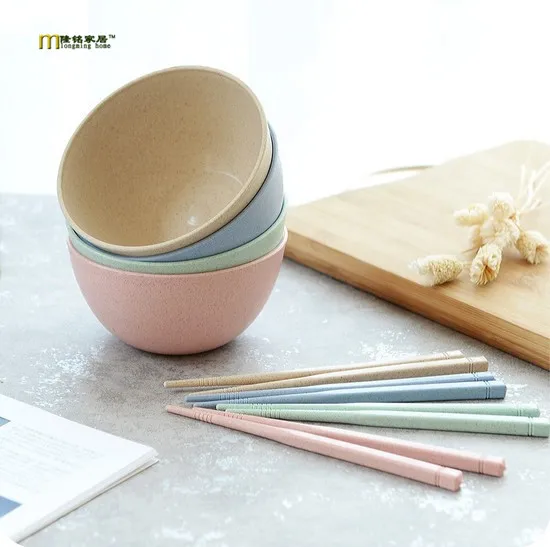 1 Набор миска из пшеничной соломы и риса с ложкой палочки для еды детская посуда