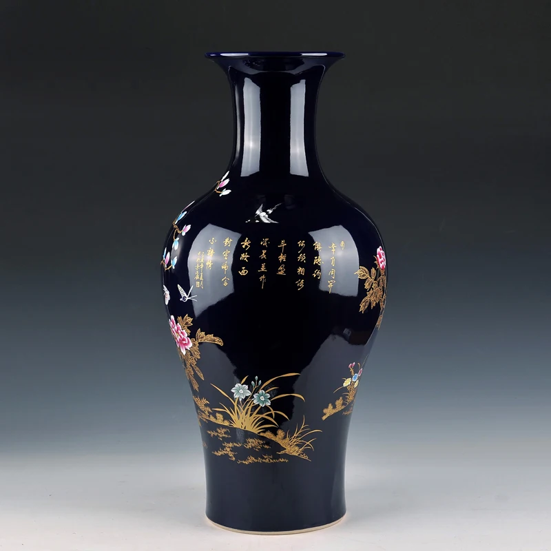 Керамическая ваза для цветов с синим пионом Jingdezhen французский рыбий хвост