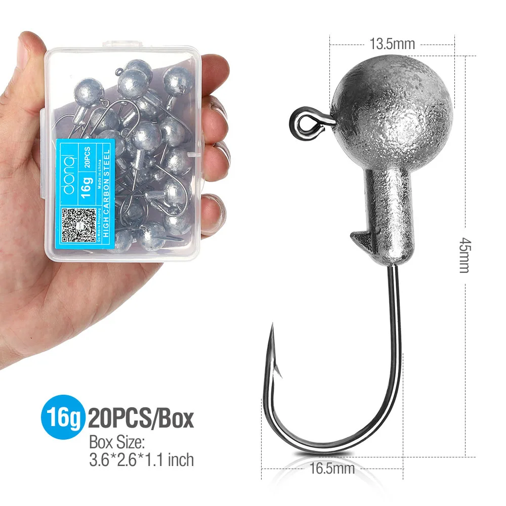 20pcs 16g DONQL 20 шт./компл. Lead Jig Head рыболовный крючок для Мягкая приманка в виде червей Воблер рыболовный крючок 1g-20 г колючая Одиночная карп рыболовные крючки Снасть - Цвет: 20pcs 16g