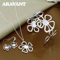 womens jewelry sets 925 silver lucky flowers pendants necklace bangles earrings ladies jewelry
