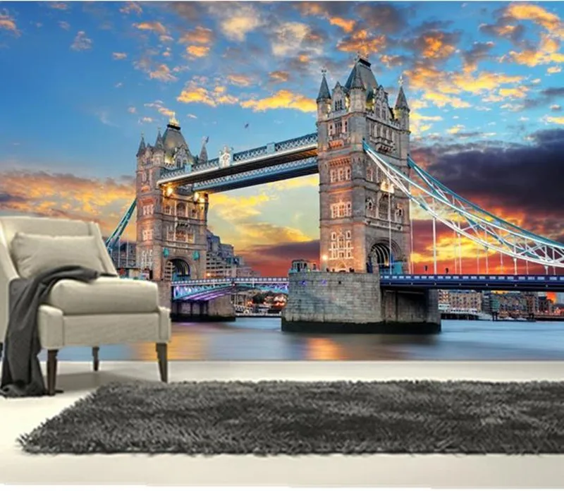 Большие настенные 3D обои на заказ с изображением лондонского моста в сумерках
