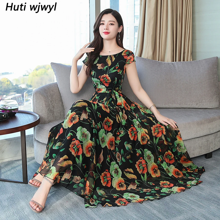2020 винтажное элегантное шифоновое платье миди с цветочным принтом в стиле бохо