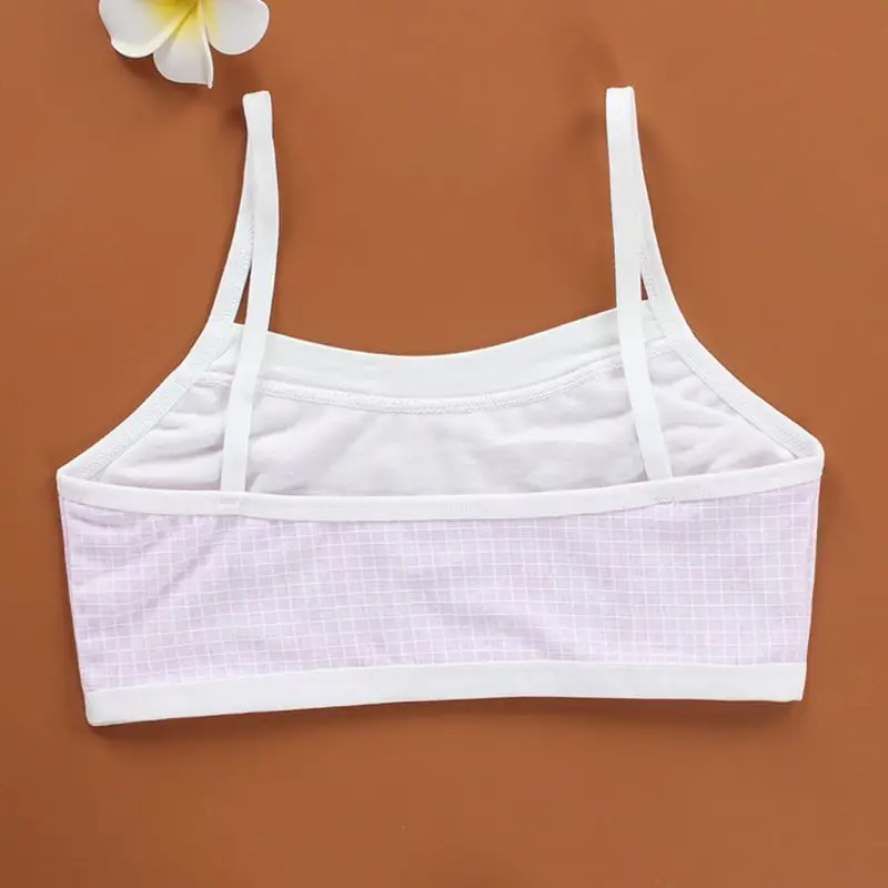 

Junior Girl Spaghetti Strap Sport Training Bra Contrast Color Plaid Print Underwear Double Layer Bralette Modal Breathable Vest