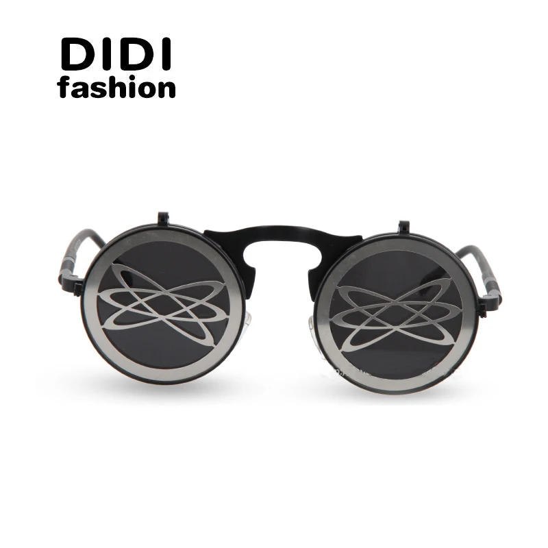 Мужские солнцезащитные очки DIDI SteamPunk готические с круглым зажимом и откидной