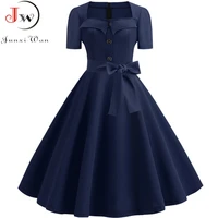 retro polka dot dress for women summer square collar elegant vintage dress 50s pin up rockabilly vestidos robe plus size