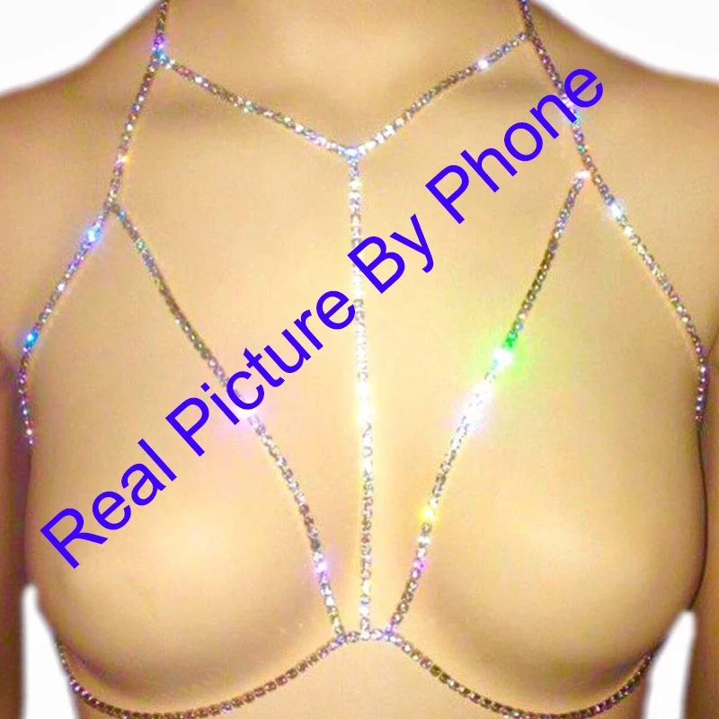 StoneFans Slave Necklace Body Bra Chain Top Beach Jewelry Charming Rhinestone Chunky Invisible Women | Украшения и аксессуары