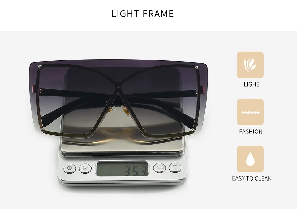 Italian Luxury Gradient Sunglasses Women Trendy Brand One Piece Sun Glasses Rimless Oversized Frame Female Shades UV400