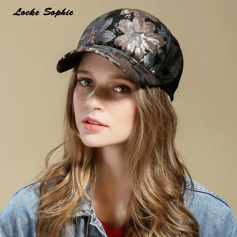 1pcs Women's Sun beret hats Caps 2019 Summer New Fashion mesh Sequins Splicing Peaked Hats Ladies Keep warm Lovely |