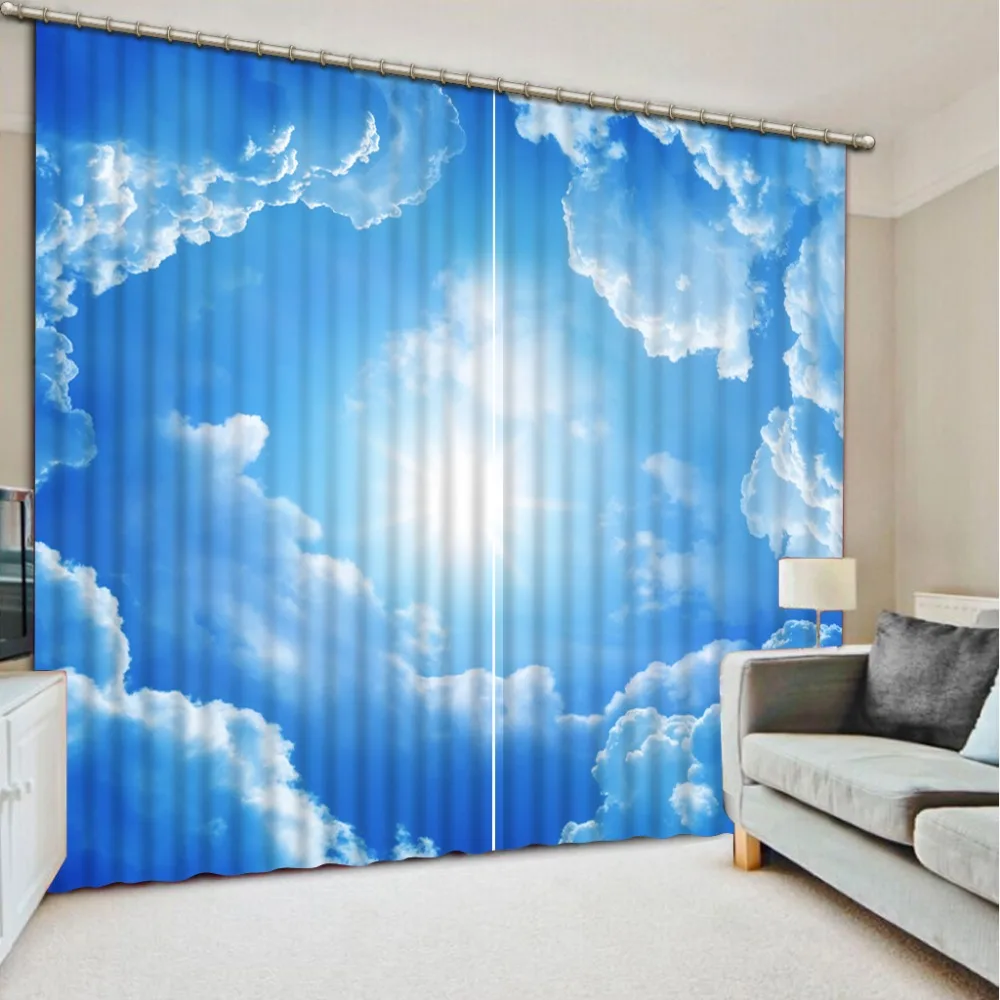 Bright blue sky Curtain window room 3D Window Curtains For Bedding Factory diret sale | Дом и сад