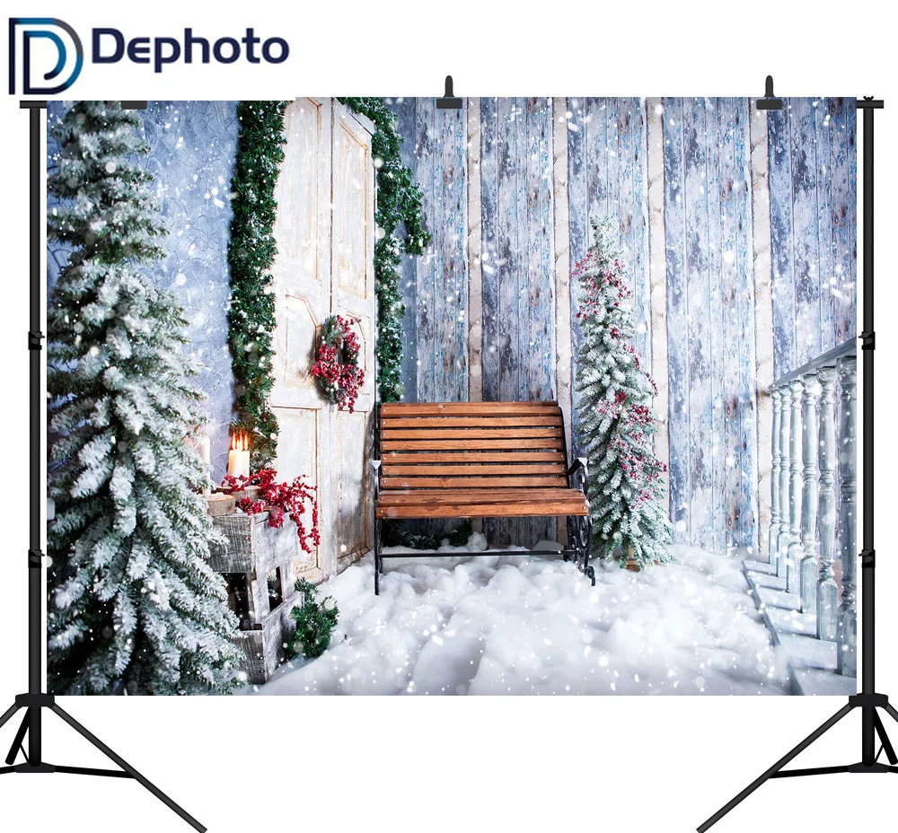Новые Вечерние фоны для фотосъемки с изображением снежной скамейки и