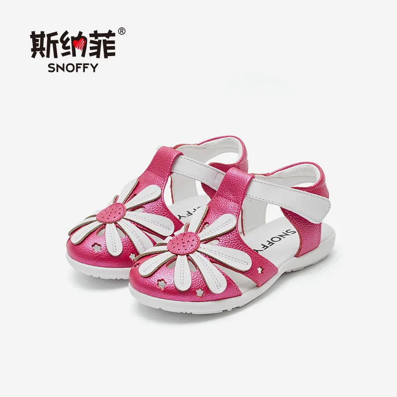 Туфли детские летние из натуральной кожи с цветочным принтом TX163|flower girl sandal|girls