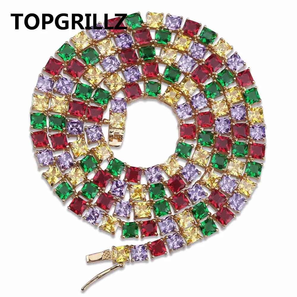 TOPGRILLZ хип-хоп золото/серебро цвет покрытием Iced Out Micro Pave AAA CZ камень цвет ful теннисная цепь ожерелье с 1" 22"