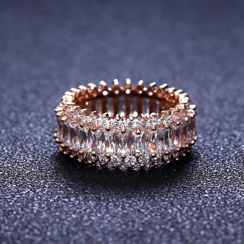 Розовое Золото Топ Новое обручальное кольцо для женщин фианит 925 блестящие