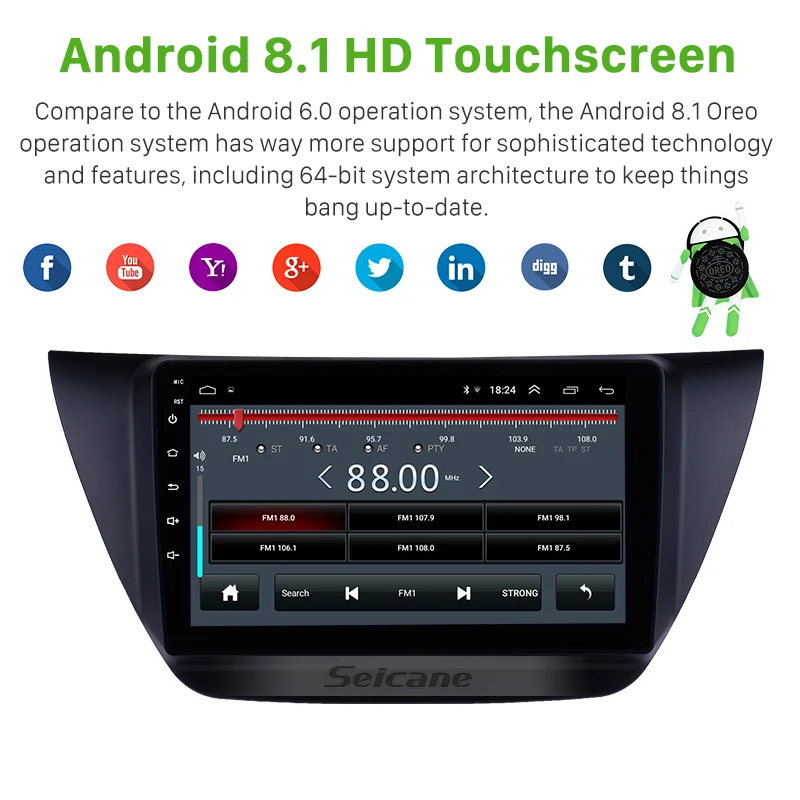 Seicane Android 8,1 " 2Din головное устройство WiFi автомобильное радио стерео gps Tochscreen мультимедийный плеер для MITSUBISHI LANCER IX 2006-2010