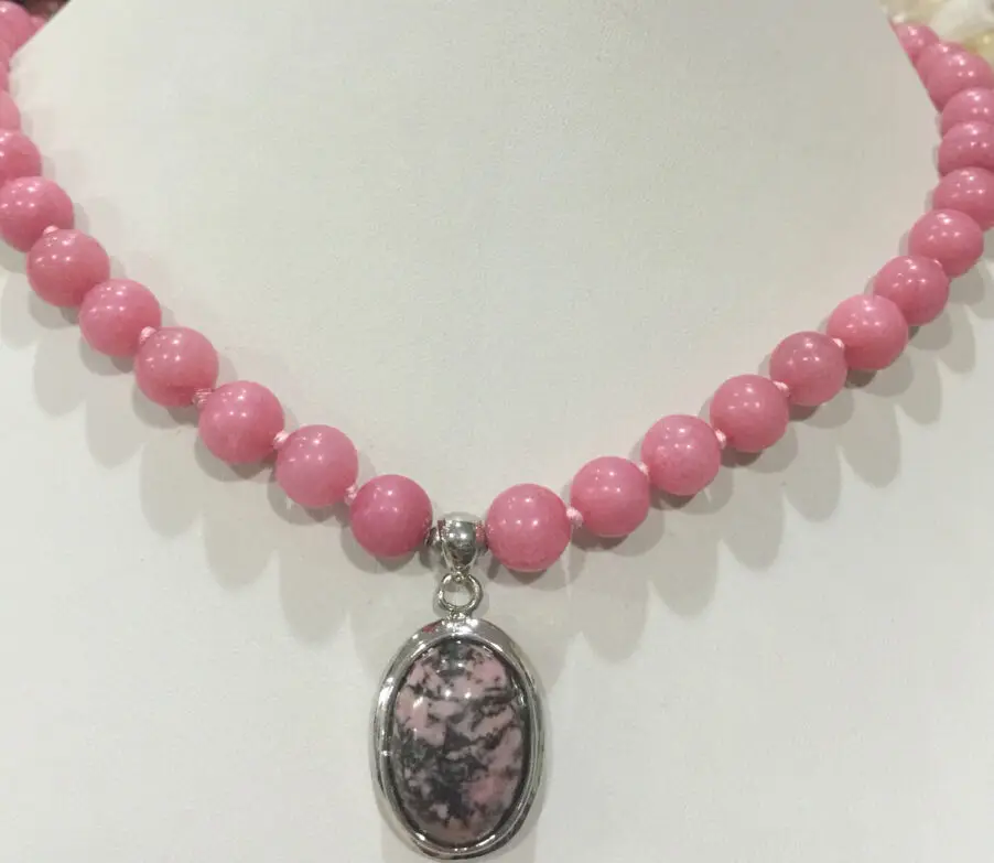 Jew3105 8 мм розовое Rhodochrosite круглое ювелирное ожерелье и кулон 18|jewelry necklace|necklaces &