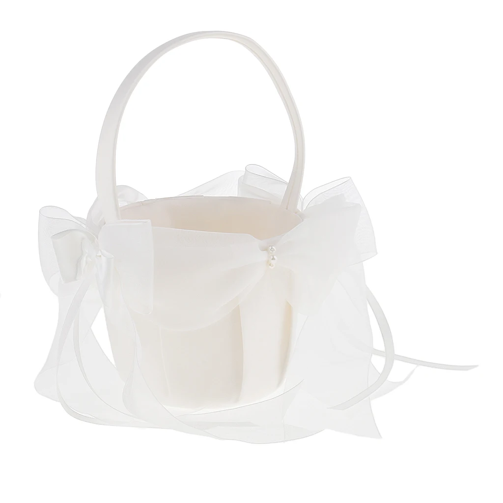 

Beige Satin Flower Girls Basket with Large Organza Bows Ribbons 21x22cm Flower Pots & Planters Garden Supplies