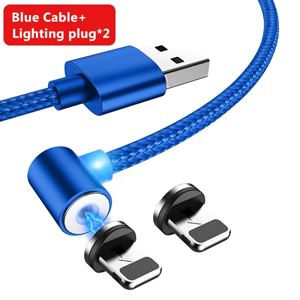 1 Blue Cable 2 Plug Магнитный usb-кабель NOHON 90 градусов для зарядки iPhone X XS MAX XR 8 7 6 6S 5S Plus IOS 11 12 зарядное устройство для быстрой зарядки - Цвет: 1 Blue Cable 2 Plug
