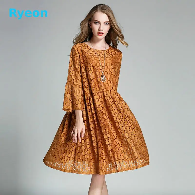 2017 Весна Материнства Кружевные Платья Длиной До Колен О-Образным Вырезом Три