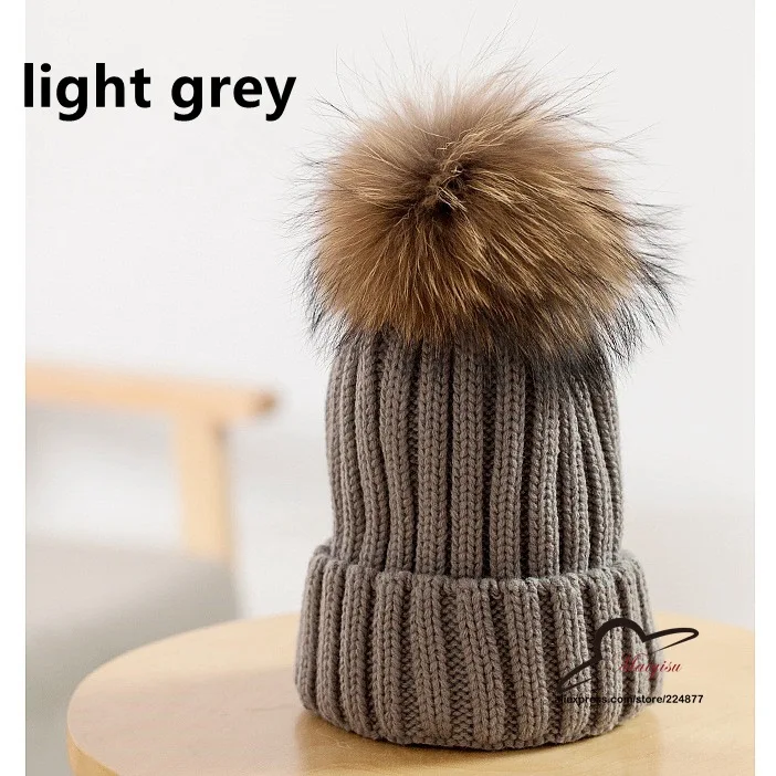 Мягкая детская трикотажная шапка с помпонами из норки енота помпон натурального