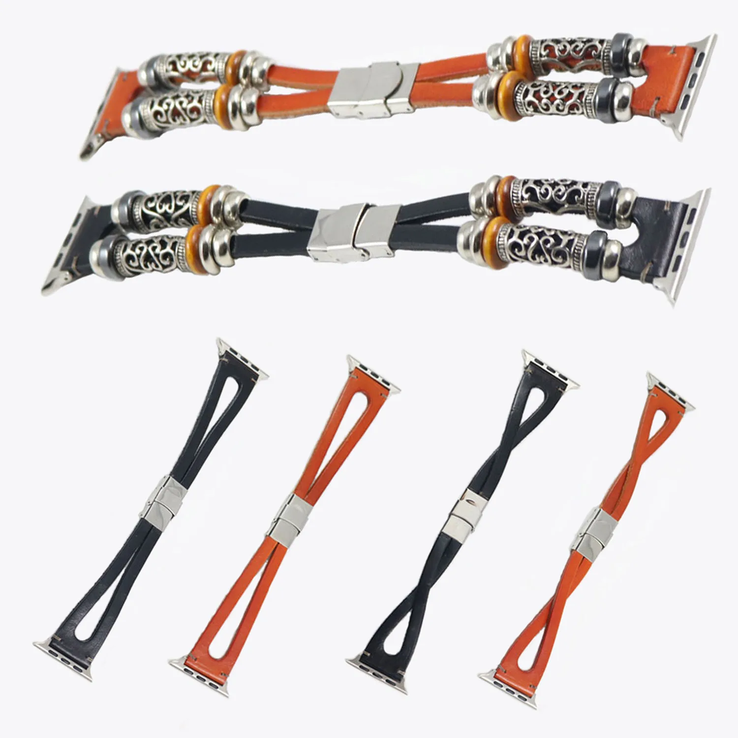 Ремешок из натуральной кожи для Apple Watch Series 1 2 3 4 5 браслет с бусинами iWatch 38 мм 40 42 44 в