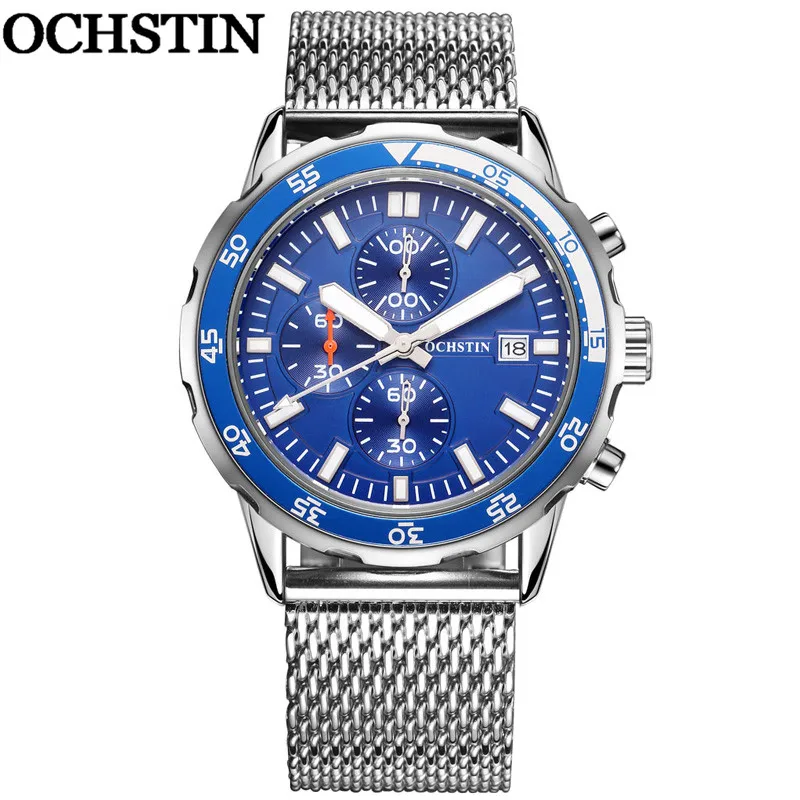 GQ044S02 without box OCHSTIN мужские наручные часы Топ люксовый бренд Хронограф Календарь спортивные мужские часы Военная сетка нержавеющая сталь мужские кварцевые часы 044 - Цвет: GQ044S02 without box