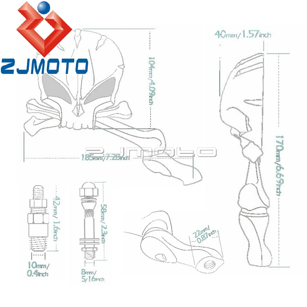 Универсальный Мотоцикл Череп Скелет заднего вида зеркала для Harley Honda Yamaha Kawasaki Suzuki