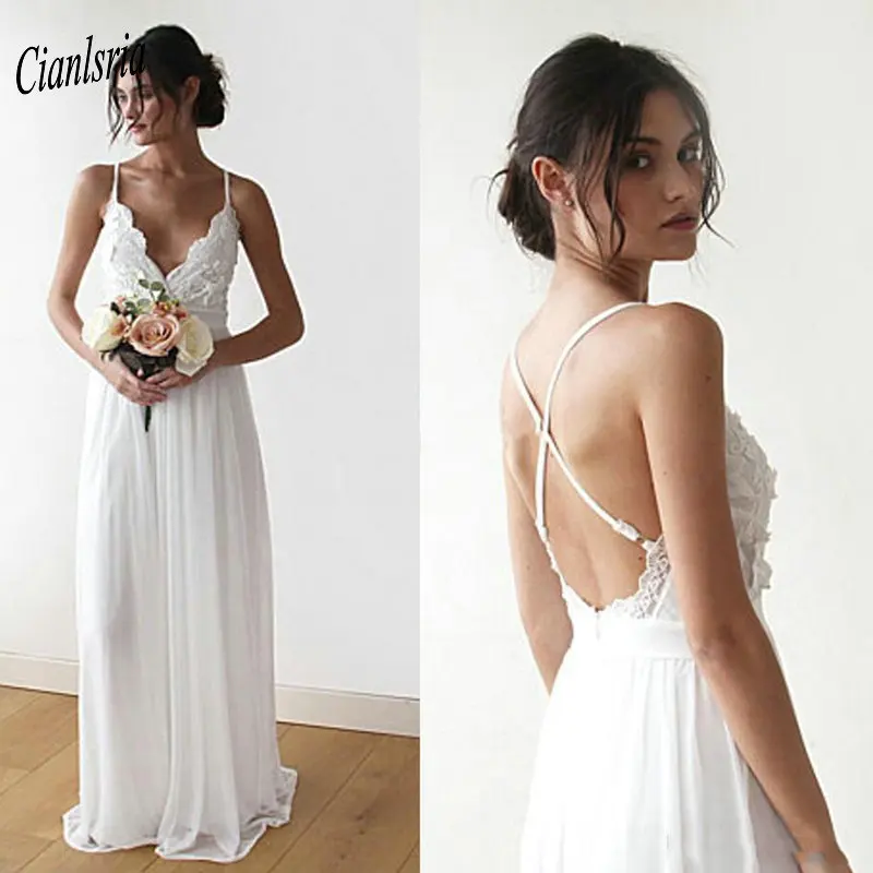 Платье для свадьбы Boho 2020 пляжное платье невесты из шифона с кружевной