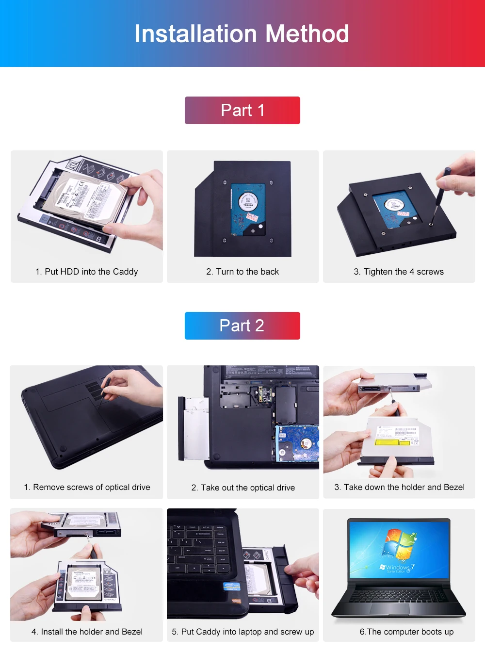 CHIPAL Универсальный 2nd HDD Caddy 9,5 мм SATA 3,0 для 2," SSD корпус жесткого диска корпус с светодиодный для ноутбука CD корпус для ноутбука DVD ROM optibay
