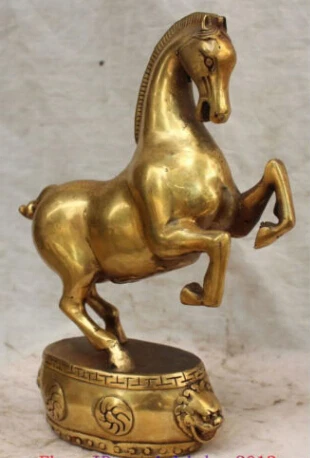 RHS0059 9&quot China Chinese Bronze Carved Animal Sucessful Running Horse Lion Base Statue | Дом и сад
