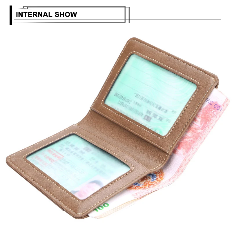 Vintage Pu Leather Slim Men's Wallets Solid Business Card Holders 2 ID Windows Bifold Short Money Bags Luxury Design Purses Male | Багаж и