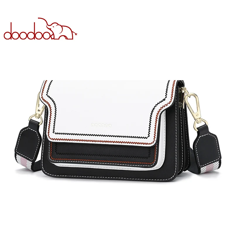 DOODOO Brand Women Bag Female Shoulder Crossbody Bags Artificial Leather Tote Wave Texture Lines 2018 Wide Strap Messenger Bags