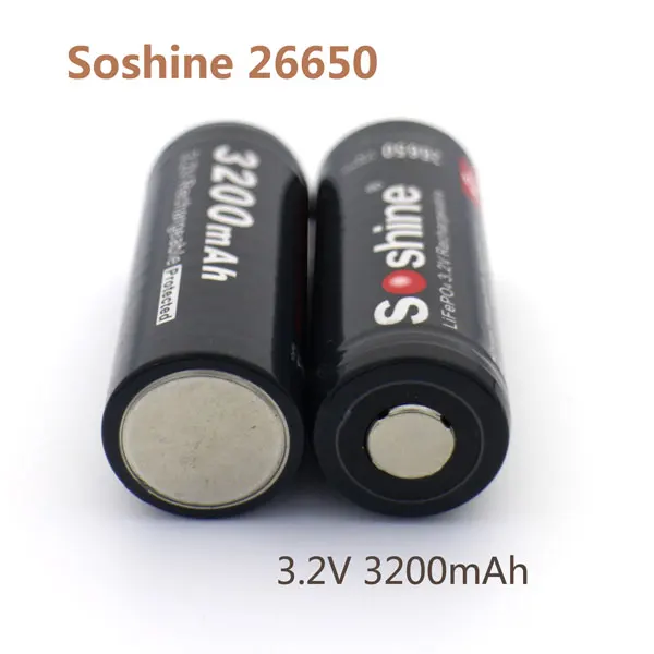 Soshine 2pcs Original 26650 Battery 3.2V 3200mAh LiFePO4 Rechargeable Protected with Case | Электроника