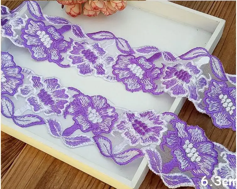 Горячая новинка 2 метра фиолетовая/Розовая Изысканная кружевная ткань с вышивкой