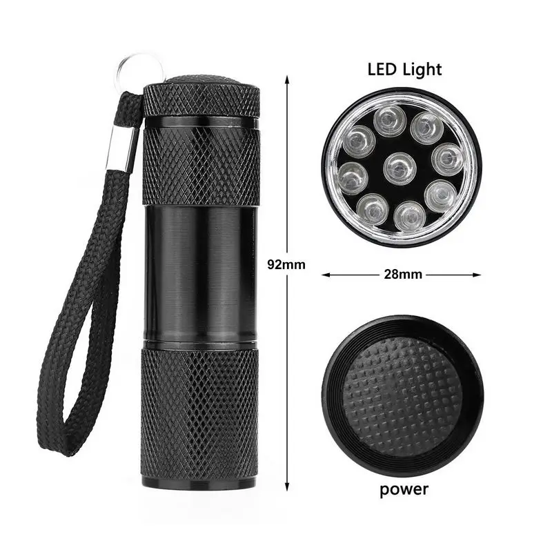 Мини УФ фонарик 9LED Портативный Фиолетовый светодиодный фиолетовый AAA батарея 395nm