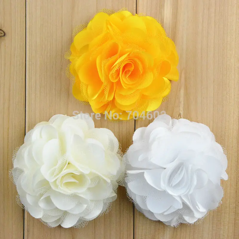 Оптовая продажа 120 шт./лот 3 ''атласная сетка шелковые цветы для головной