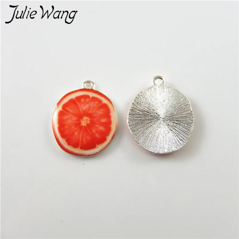Julie Wang 10pcs Green Apple Kiwi Orange Strawberry Cute Fruit Shape Enamel Alloy Little Charms Women Jewelry Findings Hot Sale