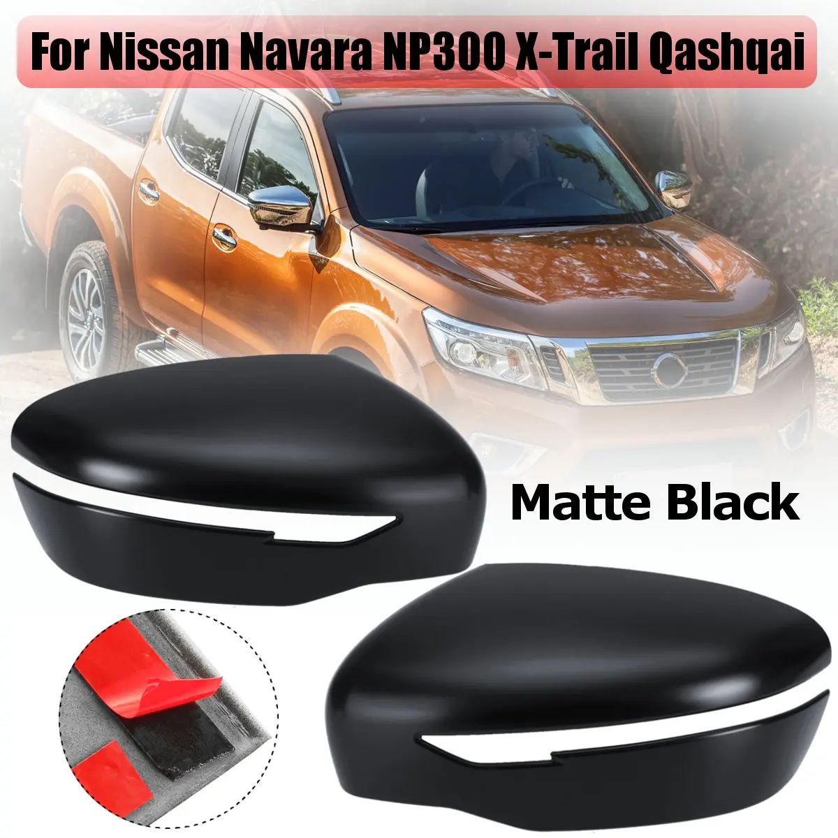 Черный Пара матовый черный хром зеркало заднего вида крышка для Nissan Navara NP300 D23 STX Tunez боковое крыло двери зеркало крышка - Цвет: Черный