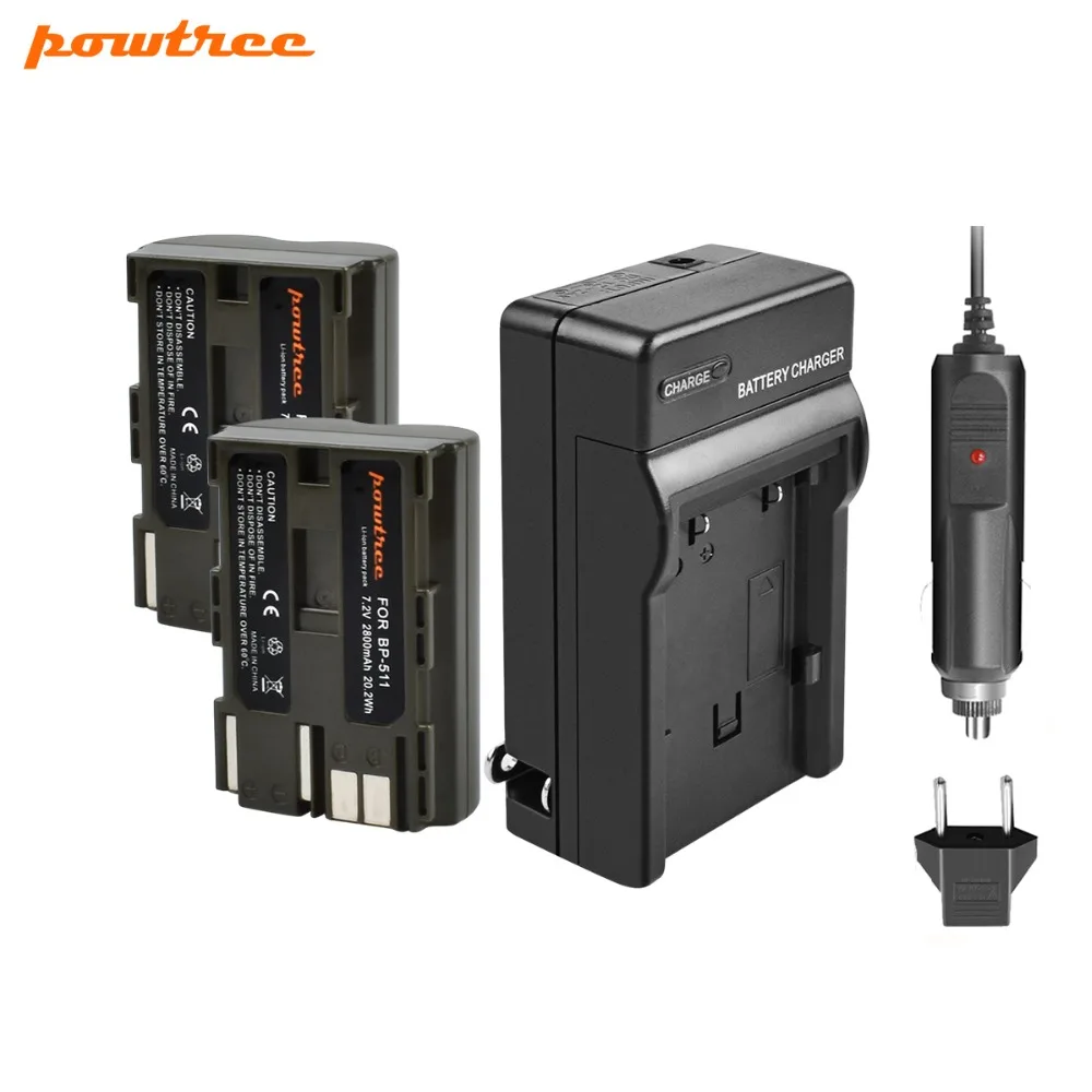 Powtree для Canon 2 шт. 7 в 2800 мАч BP 511A BP511A 511 BP511 батарея цифровой камеры + зарядное